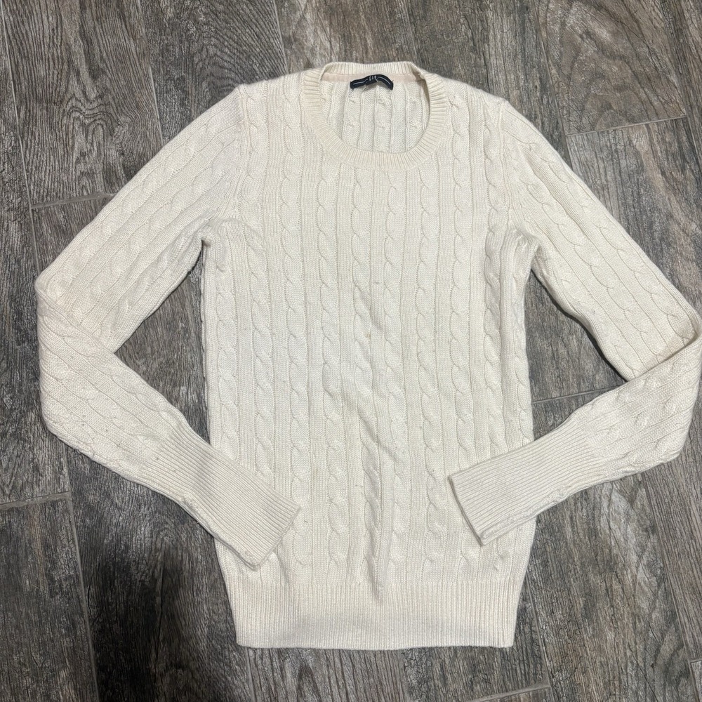 Y2K Gap Cable Knit Ivory Pullover Sweater Sz S Angora Blend Preppy Academia